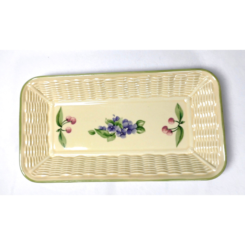 Pfaltzgraff Garden Party Basketweave Bread Tray 12"x6.5" Cottagecore Farmhouse